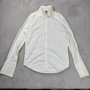 Vintage Sixty Shirt Mens L White Preowned Button Up‎ Textured Cotton Long Sleeve